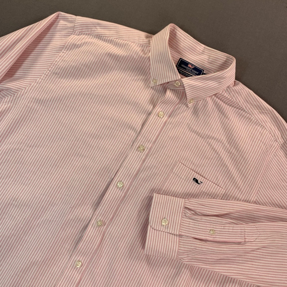 Vineyard Vines Slim Fit Tucker Shirt Mens 2XL Pink Stripe Stretch Button Down‎